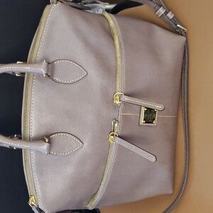 Darker Gray Saffiano Double Pocket Satchel. Perfect Size! Prettier in person.